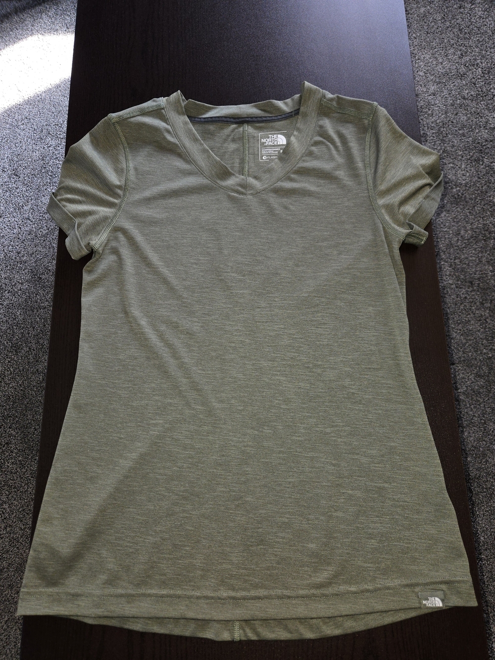 The North Face Women's Flashdry Olive Green V-Neck Short Sleeve Tee